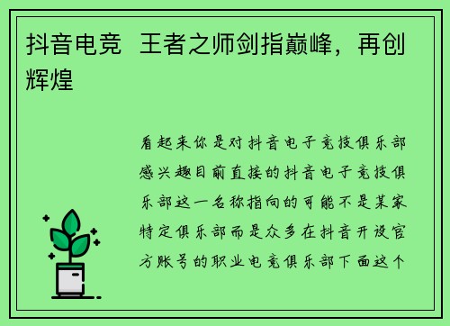 抖音电竞  王者之师剑指巅峰，再创辉煌